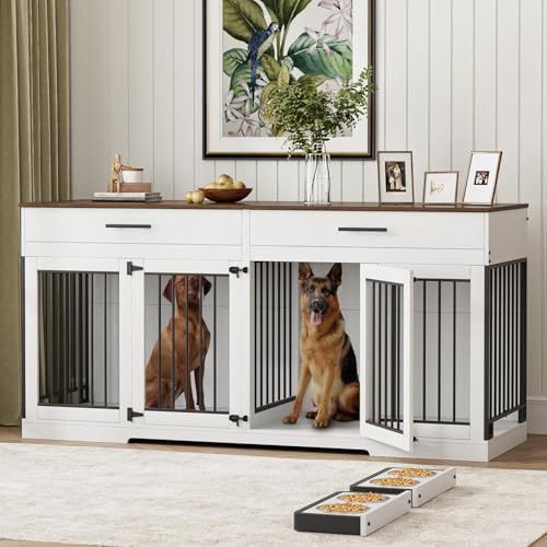 Grey Wooden Dog Crate with 2 Storage Drawers and Removable Divider C118877