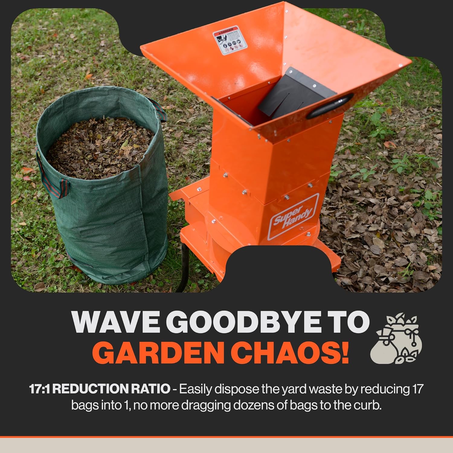Electric Leaf Mulcher Shredder, 120V AC, 11" Cutting Blade, .5" Cutting Capacity V78913