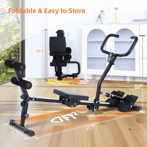 Foldable Hydraulic Rowing Machine with 12-Level Resistance and Backrest A4224