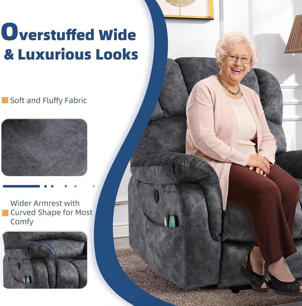 Large Electric Power Lift Recliner Chair with Extended Footrest, Gray O220787