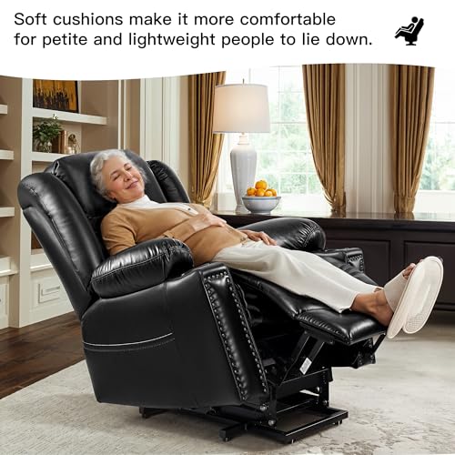 Black Leather Power Lift Recliner with Heat and Massage K149