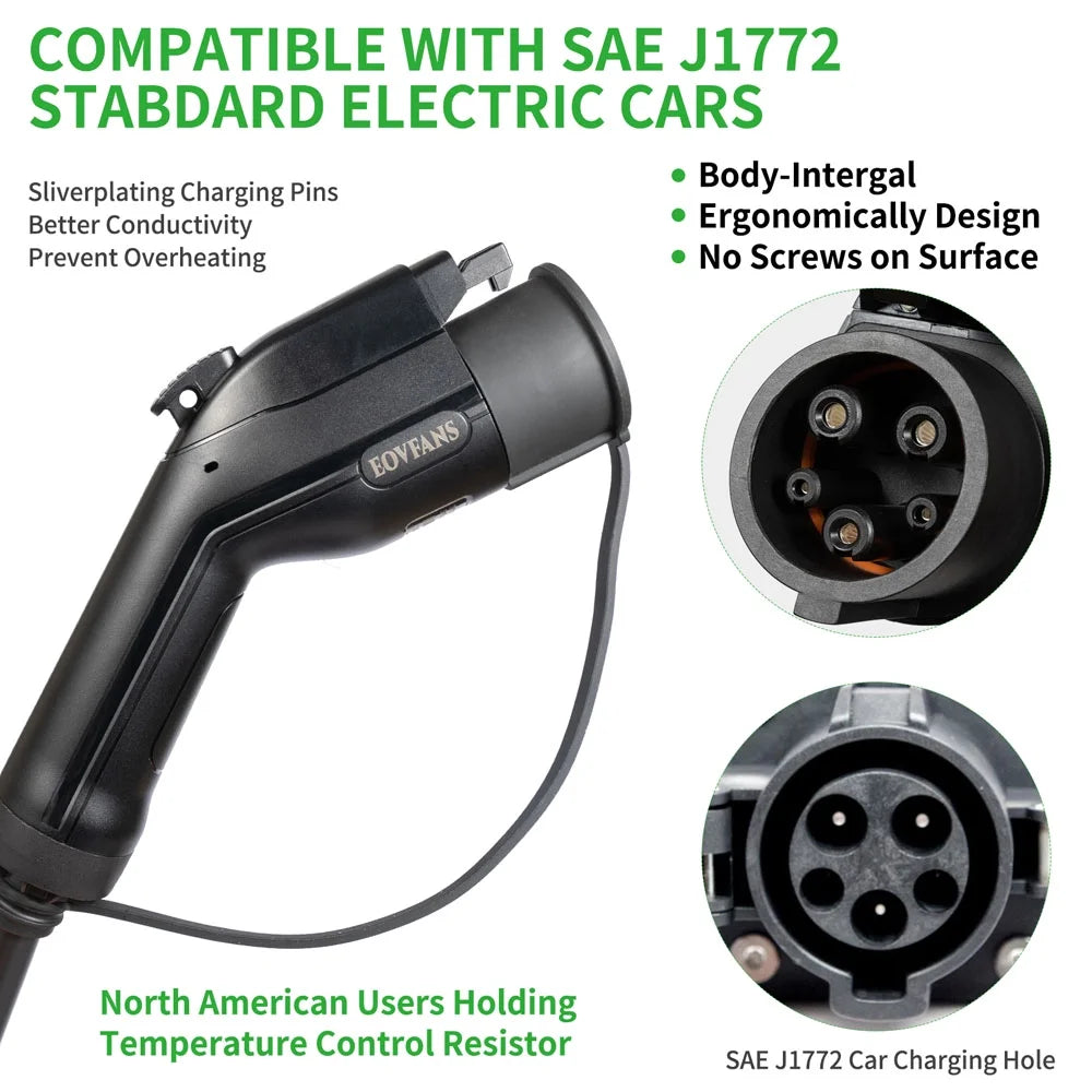 16ft J1772 Level 2 Portable 32A EV Charger Electric Car Fast Charger EVSE NEMA 14-50 Black M559043