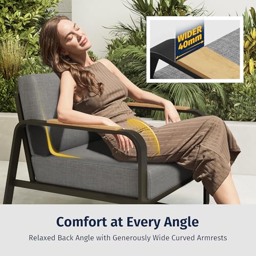 4-Piece Outdoor Patio Set with Sofa, Tempered Glass Table, Black & Dark Grey X598