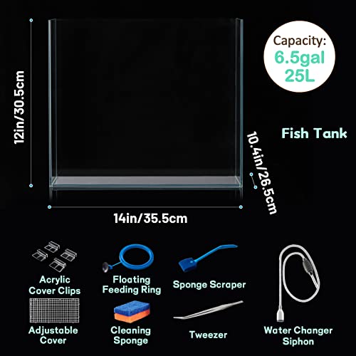 3 Gallon Rimless Low Iron Glass Fish Tank with Fish Net & Cleaning Tools H225370