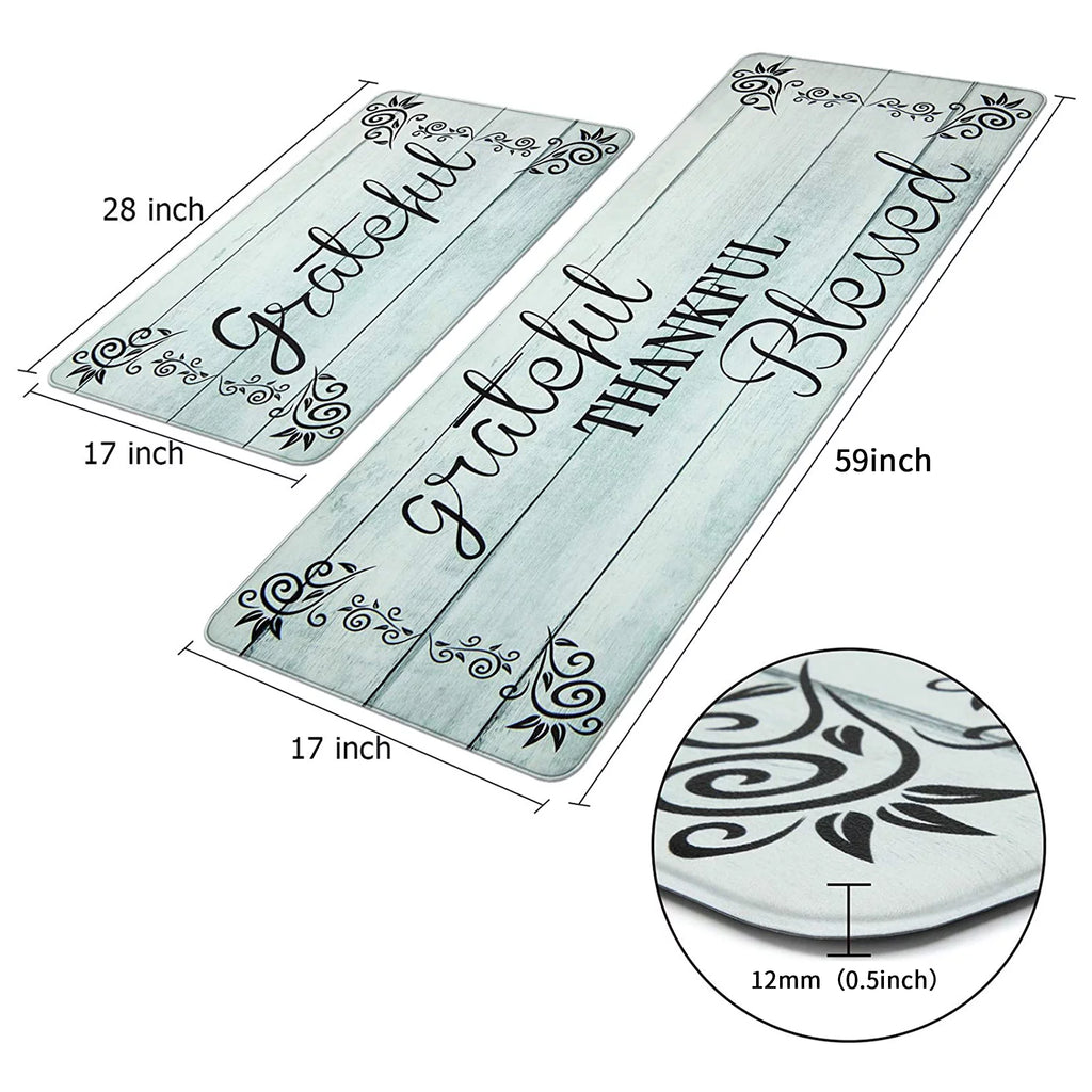 2 Piece Anti Fatigue Non-Slip Waterproof Kitchen Mat Runner, Aqua Blue R402089