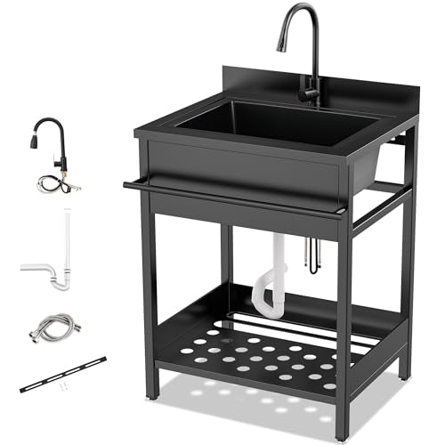 26 Inch 304 Stainless Steel Free Standing Utility Sink with Pull-out Faucet M91323