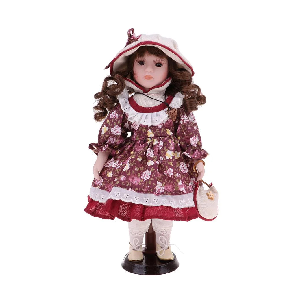 30cm Porcelain Doll Style Dress Suit Standing Girl Doll Desk Table Ornaments E253