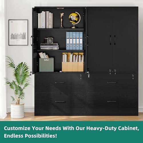 Black Wood File Cabinets with Doors and Adjustable Shelves R425