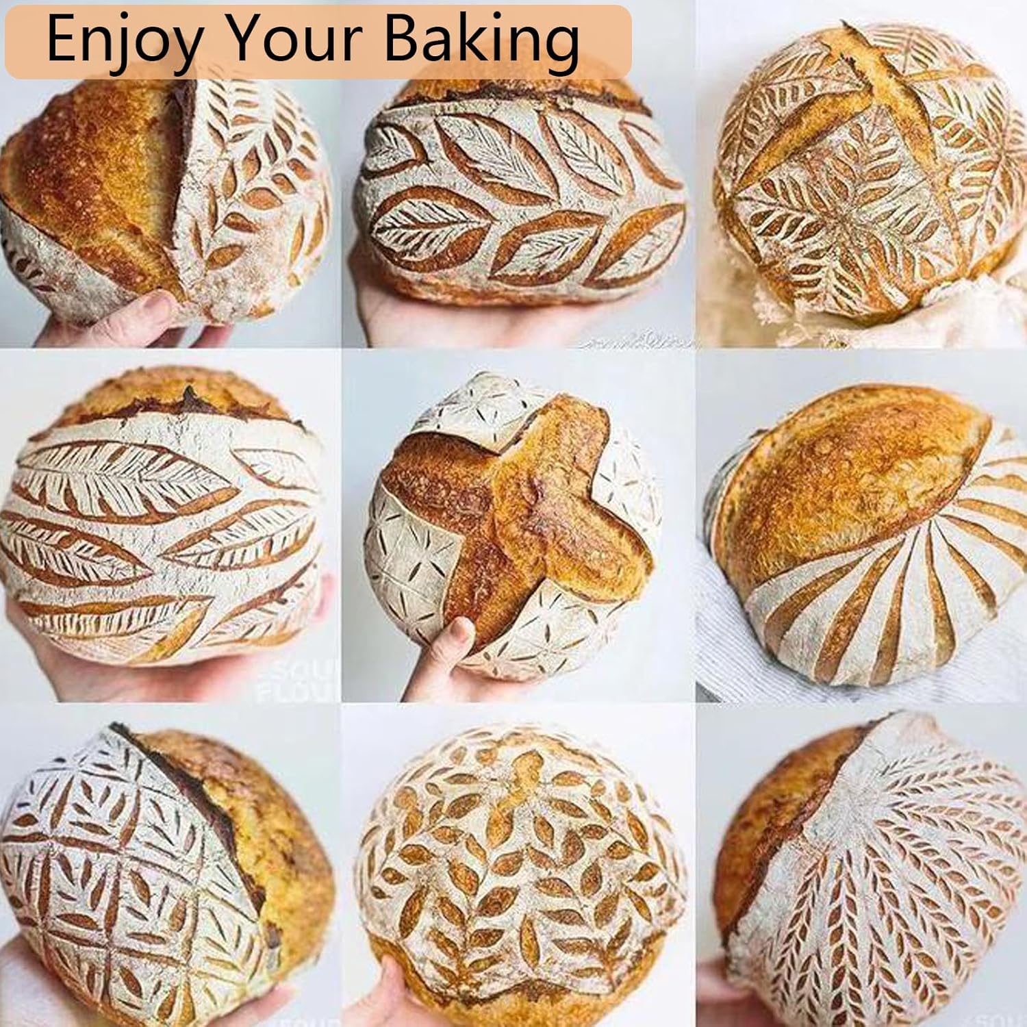 16PCS Bread Proofing Basket Kit with Linen Liner, Dough Scraper, Bread Lame H7568
