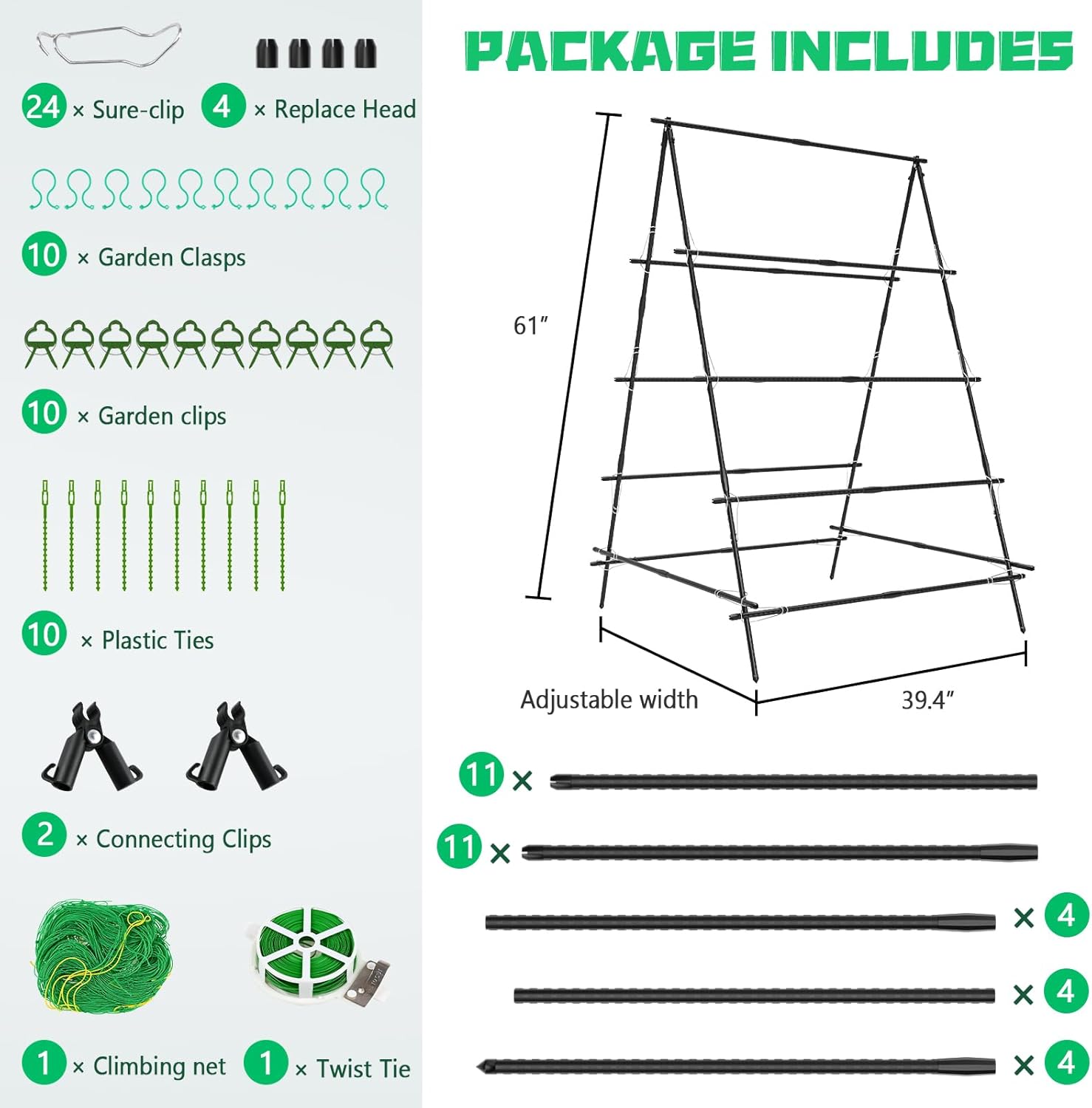A-Frame Garden Trellis with Plant Support Clips M2253