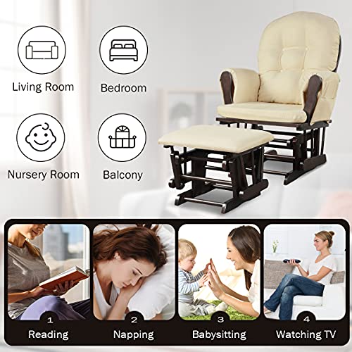 Beige Wood Glider and Ottoman Set F8961
