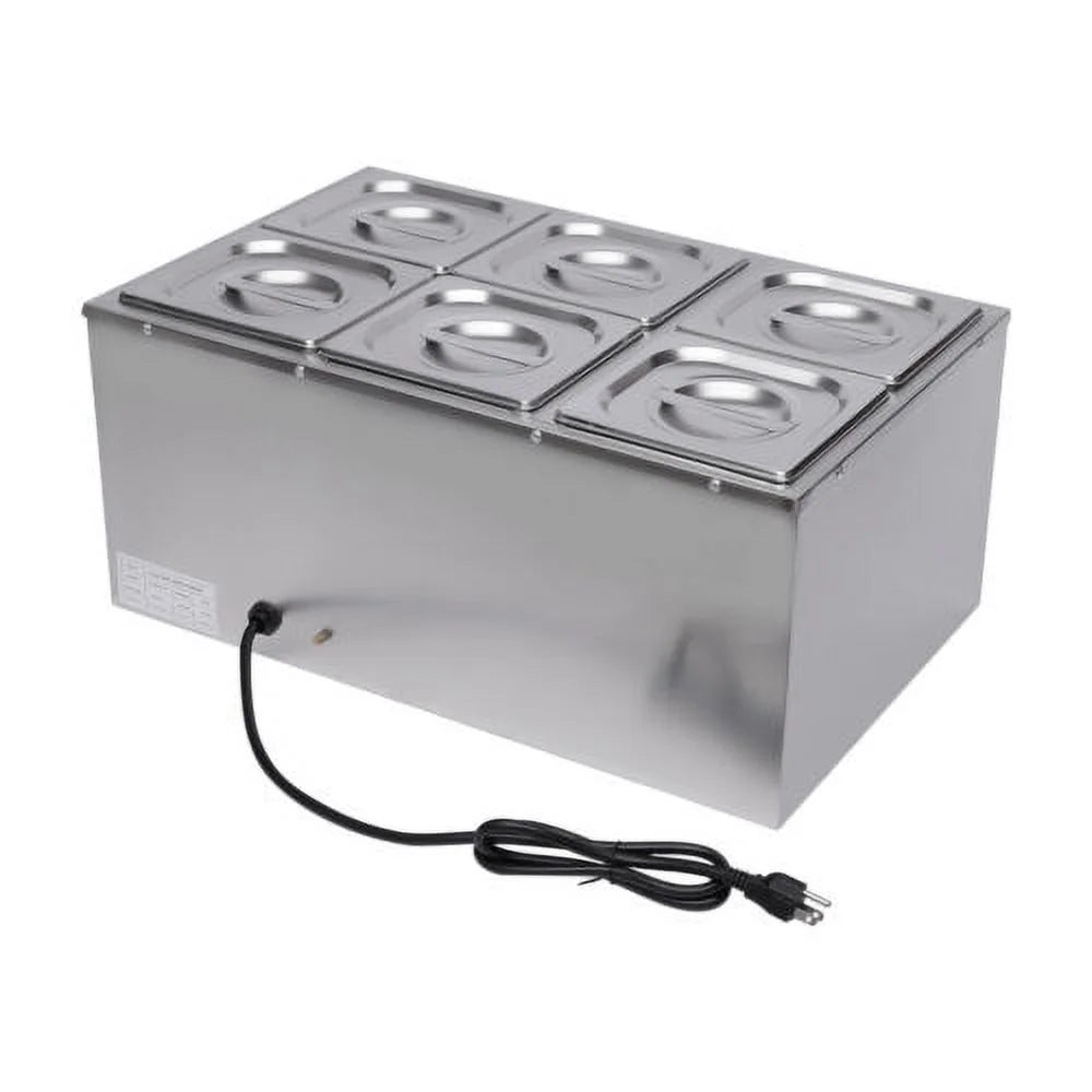 600W 110V 6 Pots Pans Commercial Stainless Steel Food Warmer J656096