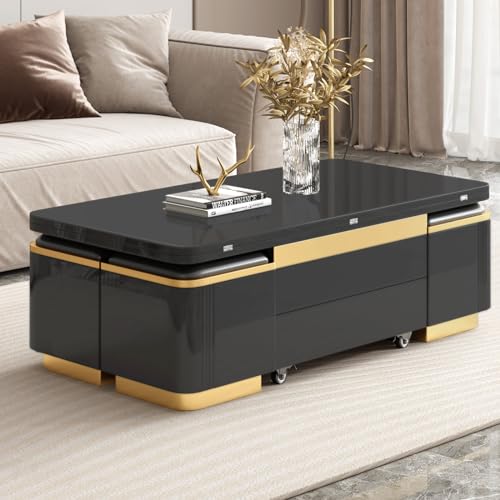 Black Lift Top Coffee Table with 4 Stools U19675