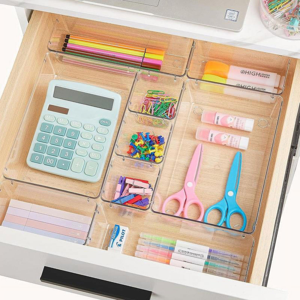 25 Count Clear Plastic Drawer Organizers Set, 4-Size Storage Bins G761