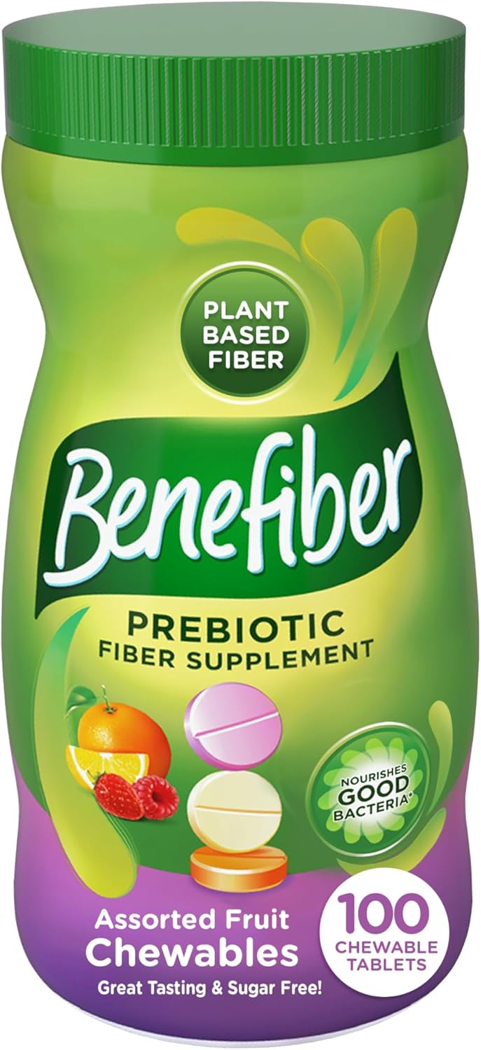 Assorted Fruit Flavors Chewable Prebiotic Fiber Supplement Tablets - 100 Count Y32626