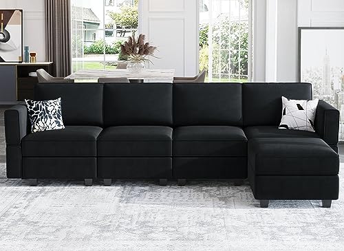 Modular U Shaped Sectional Sofa with Storage Seat Reversible Chaise Ottoman Velvet Fabric Z400270