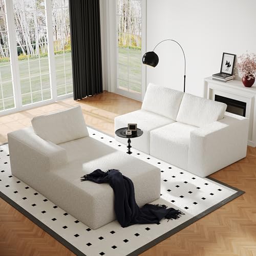 White Knit Fabric Modular Sectional Couch with L-Shape Chaise T9768