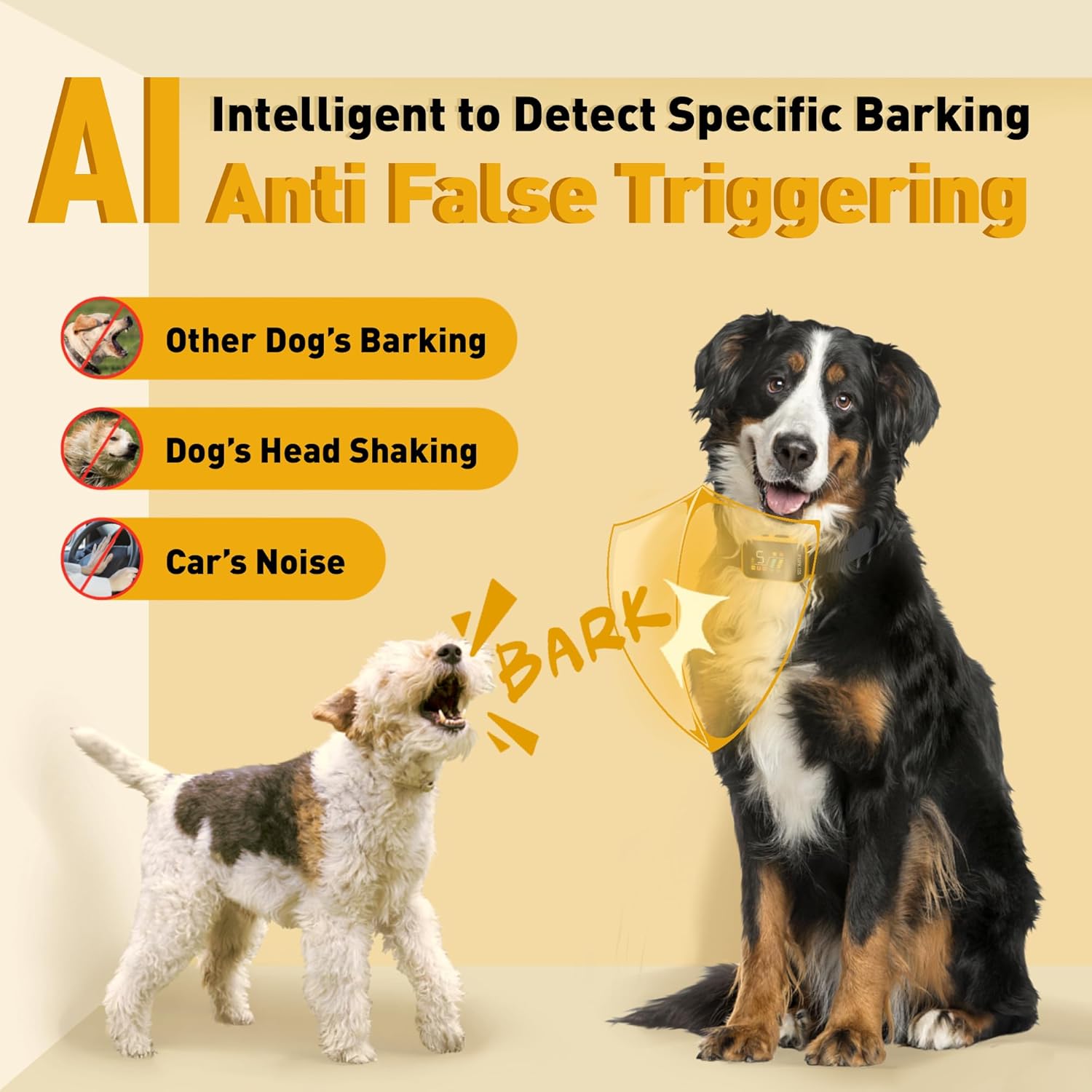 2 in1 No Shock & Safe Shock Bark Collar with 5 Sensitivities IPX7 Waterproof Rechargeable Anti-Barking Device D156063