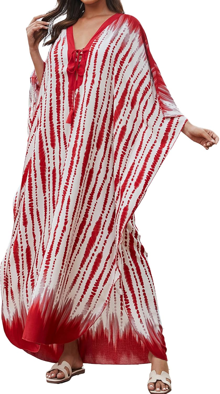 Red Tie Dye Caftan Dress B6751