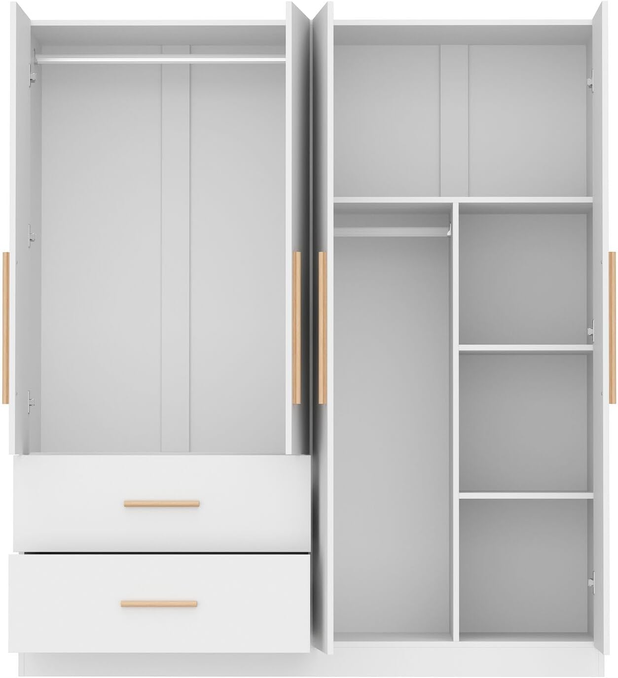 White 4-Door 2-Drawer Wood Wardrobe F87861