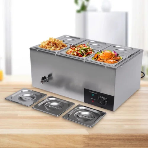 600W 110V 6 Pots Pans Commercial Stainless Steel Food Warmer J656096