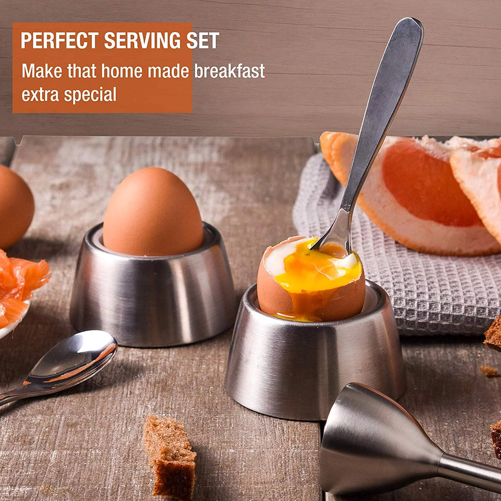 Egg Cracker Topper Set with Egg Cups, Cutter, Spoons Q3374