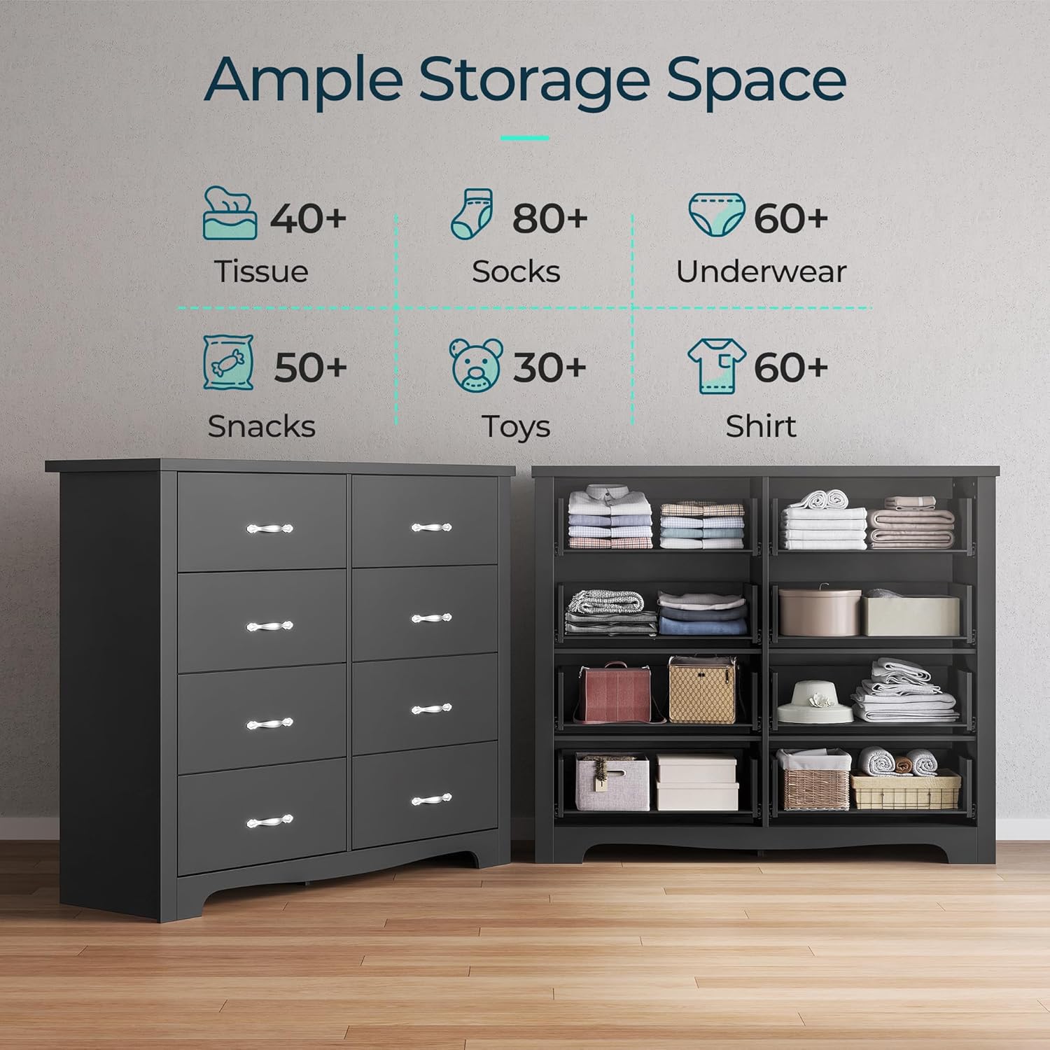 Black 8 Drawer Wood Dresser I581982