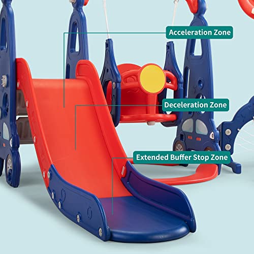 5 in 1 Toddler Slide and Swing Set with Basketball Hoop, Football Gate Q412838