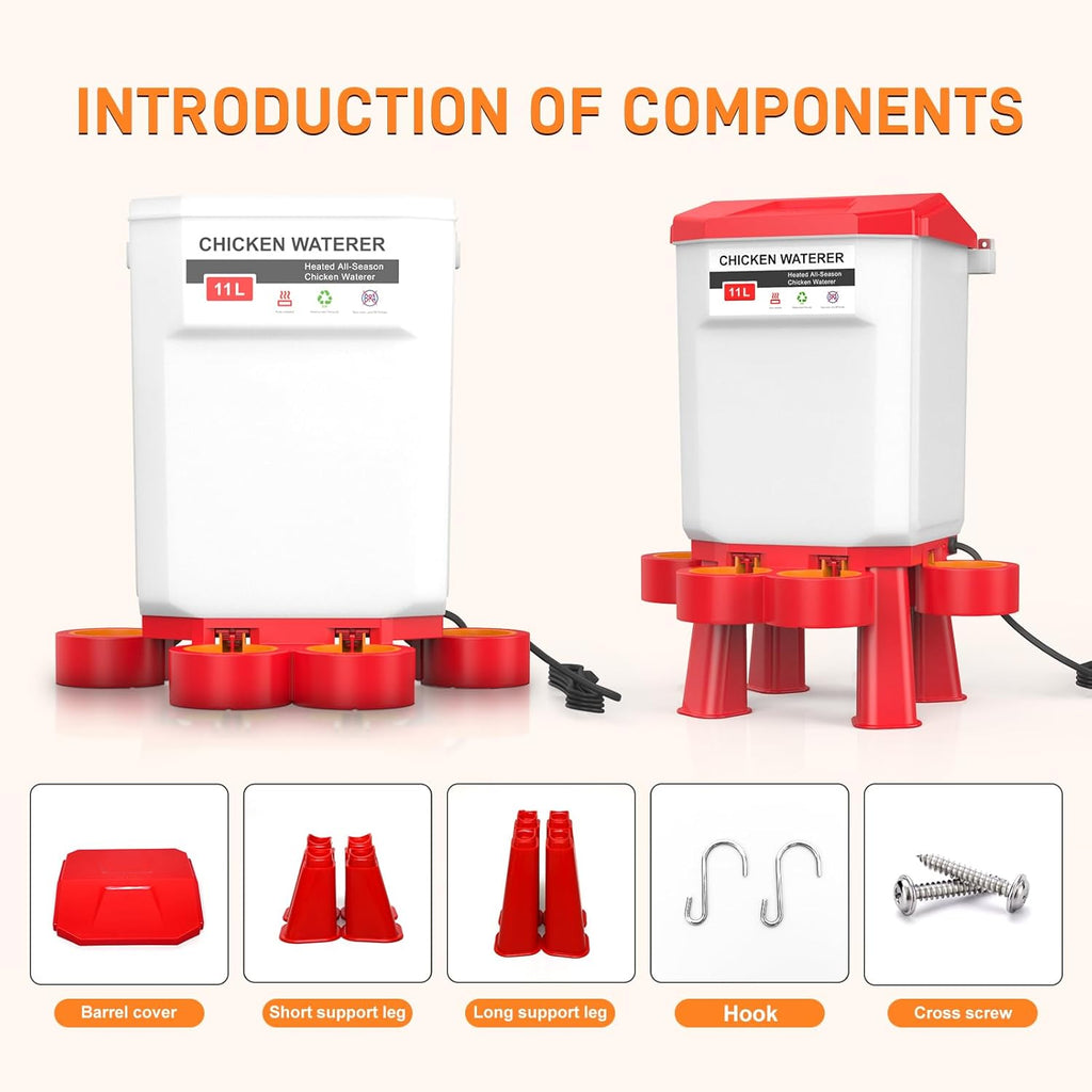 Heated 11L Plastic Poultry Chicken Waterer A1343
