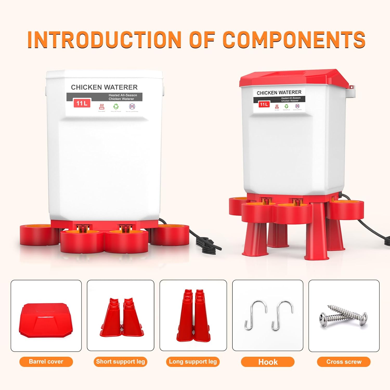 Heated 11L Plastic Poultry Chicken Waterer A1343