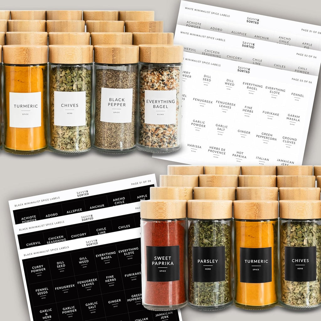 24 Glass Spice Jars with Bamboo Lids and Labels B84184