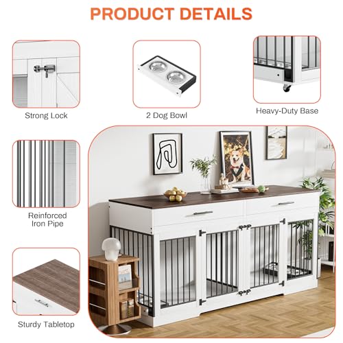 Grey Wooden Dog Crate with 2 Storage Drawers and Removable Divider C118877