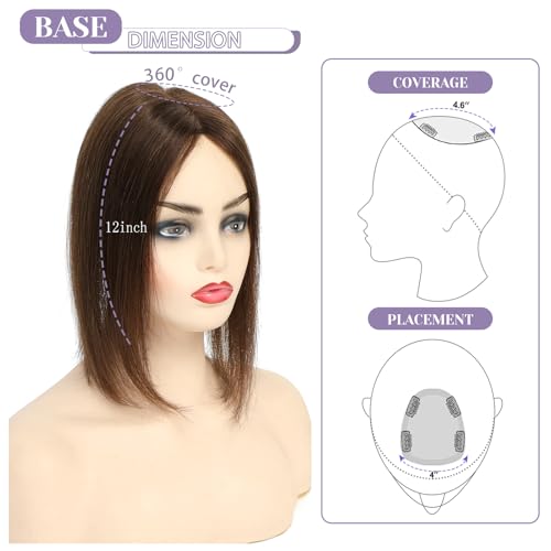 12 inch Medium Brown Mix Blonde Human Hair Topper T28125