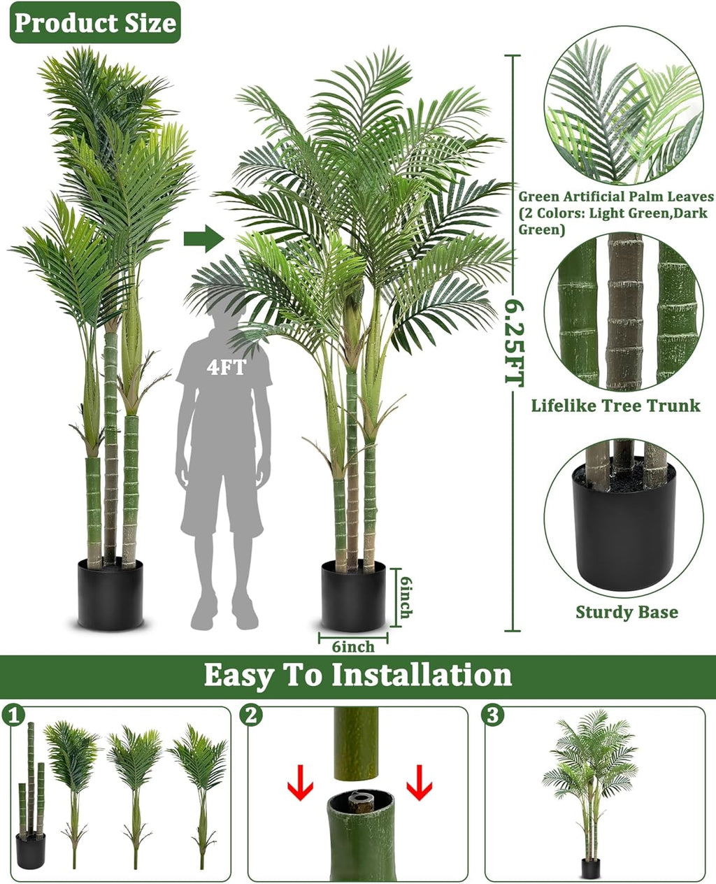6.25 Ft Tall Artificial Palm Tree R4678