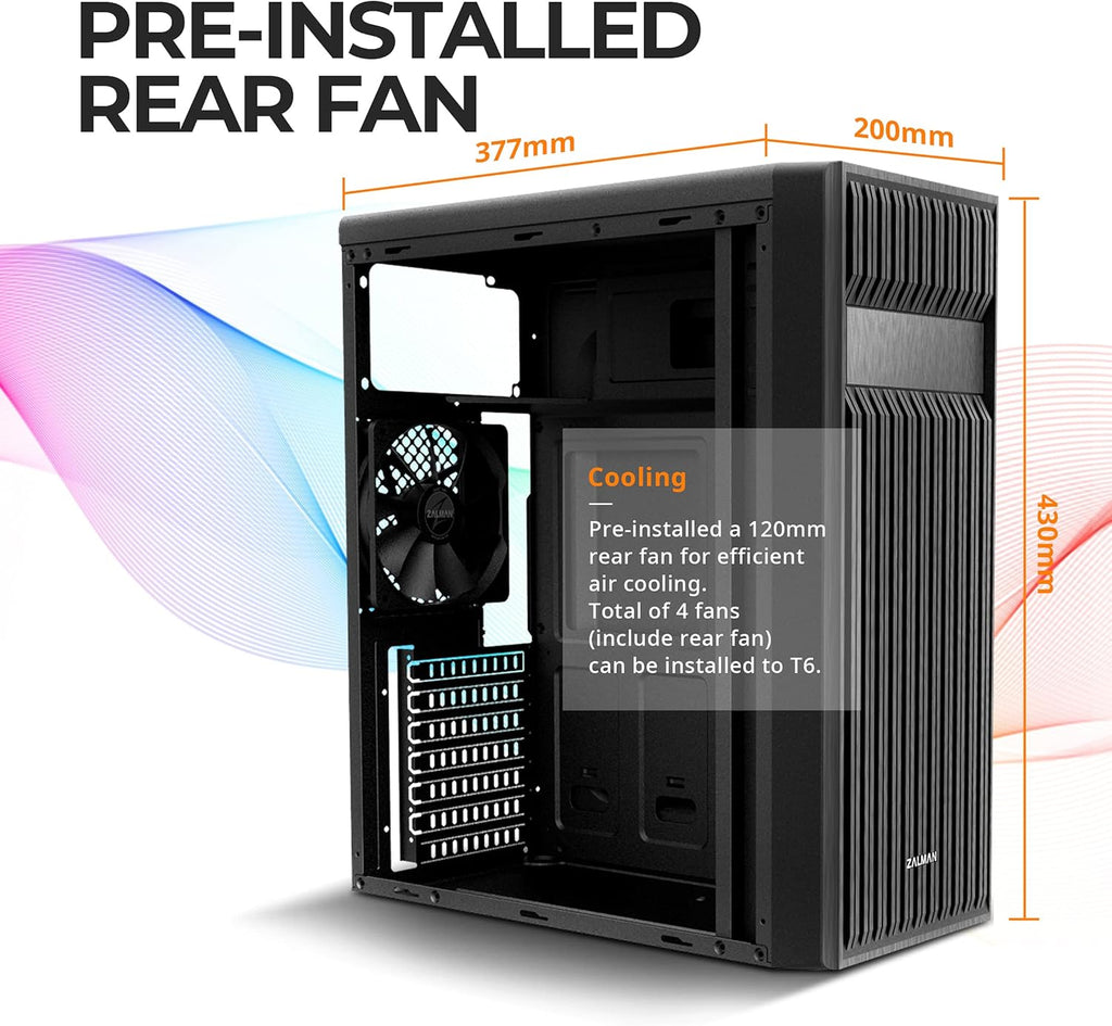 Black ATX Mid Tower Computer PC Case with Pre-Installed 120mm Fan B8148