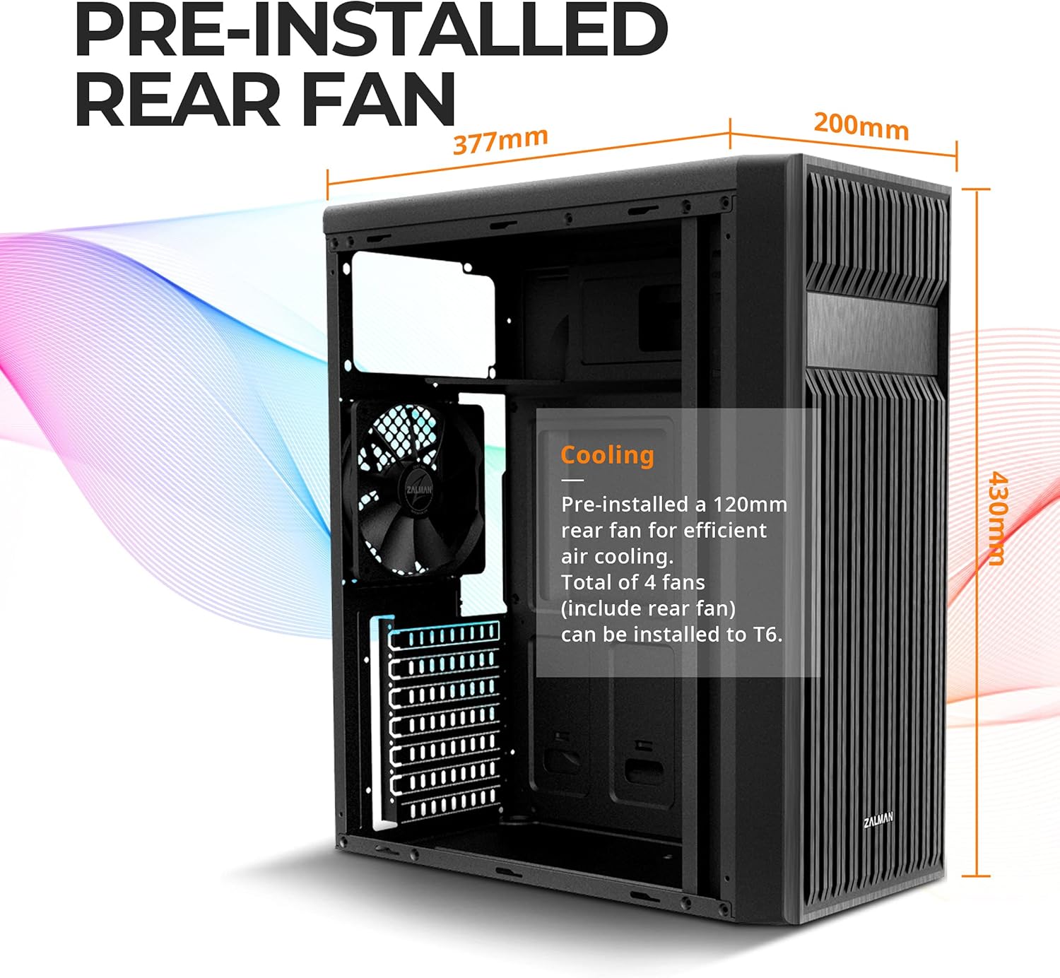 Black ATX Mid Tower Computer PC Case with Pre-Installed 120mm Fan B8148