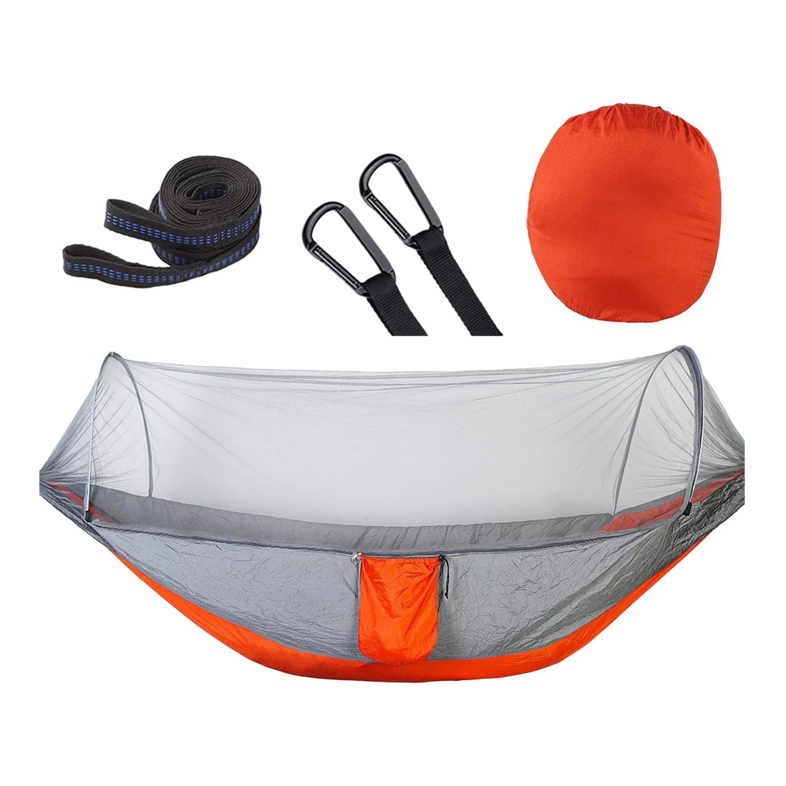 Orange Gray Camping Hammock with Net and Carrying Bag Y18561