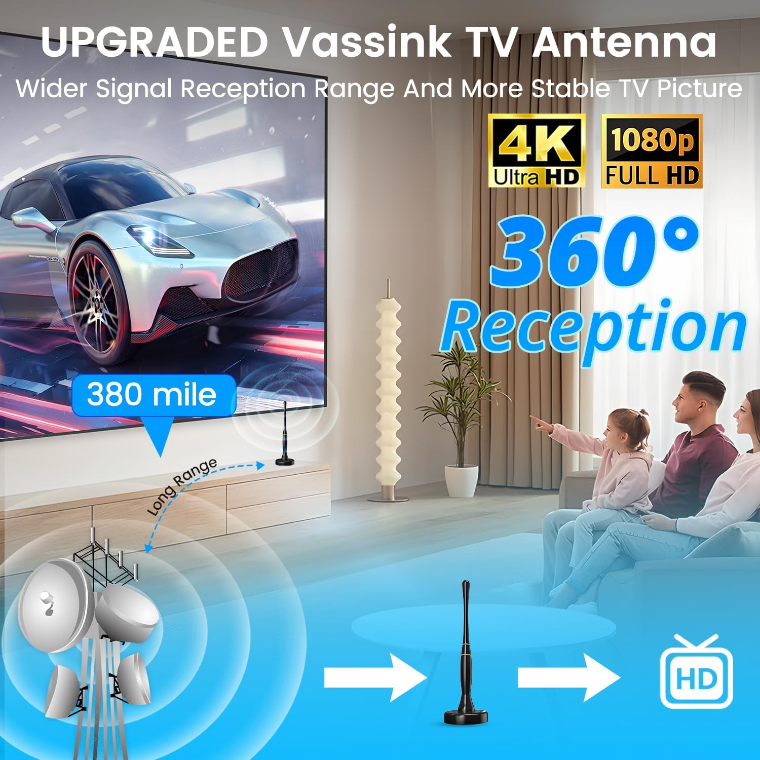 TV Antenna Indoor, 16.5FT Coax Cable O2343