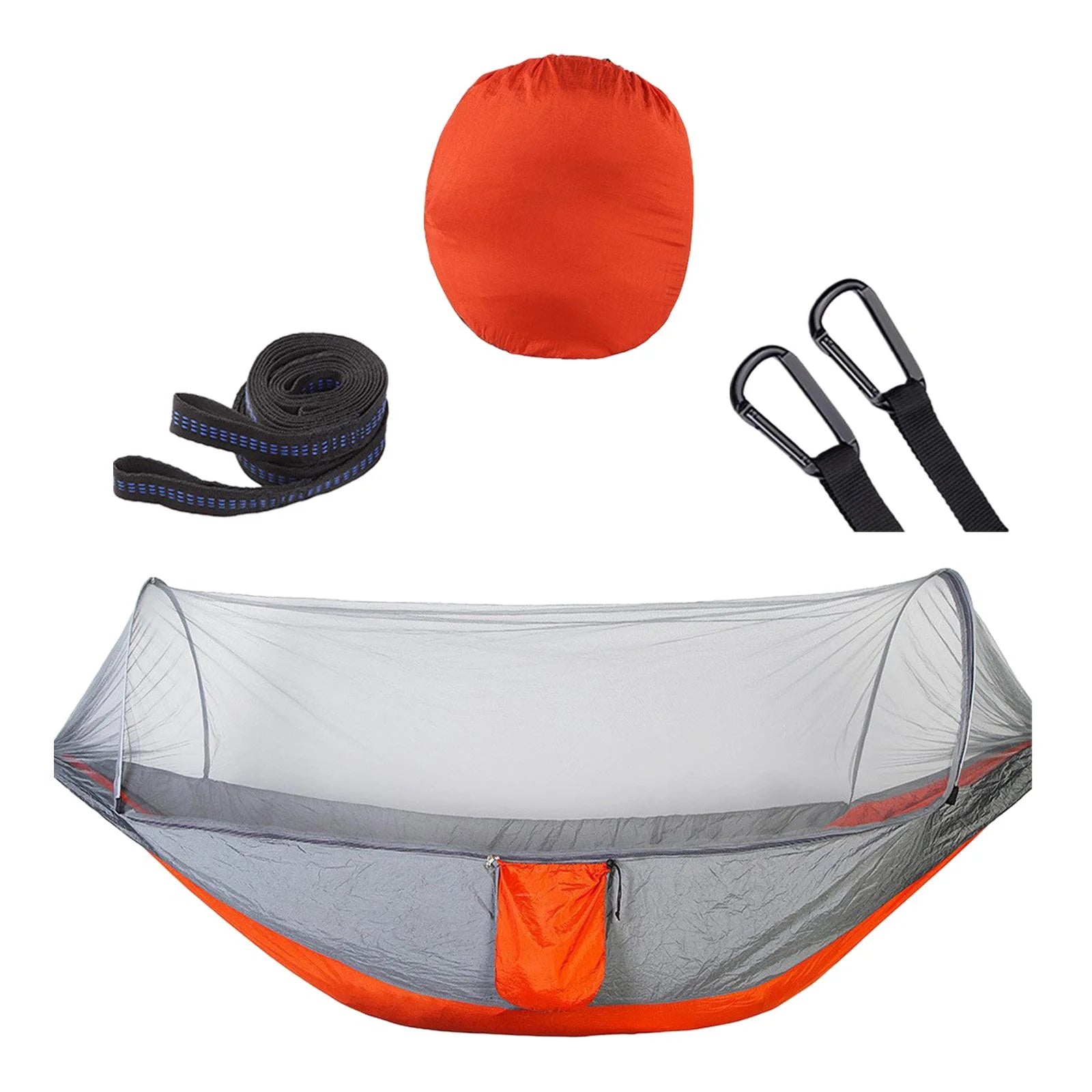 Orange Gray Camping Hammock with Net and Carrying Bag Y18561