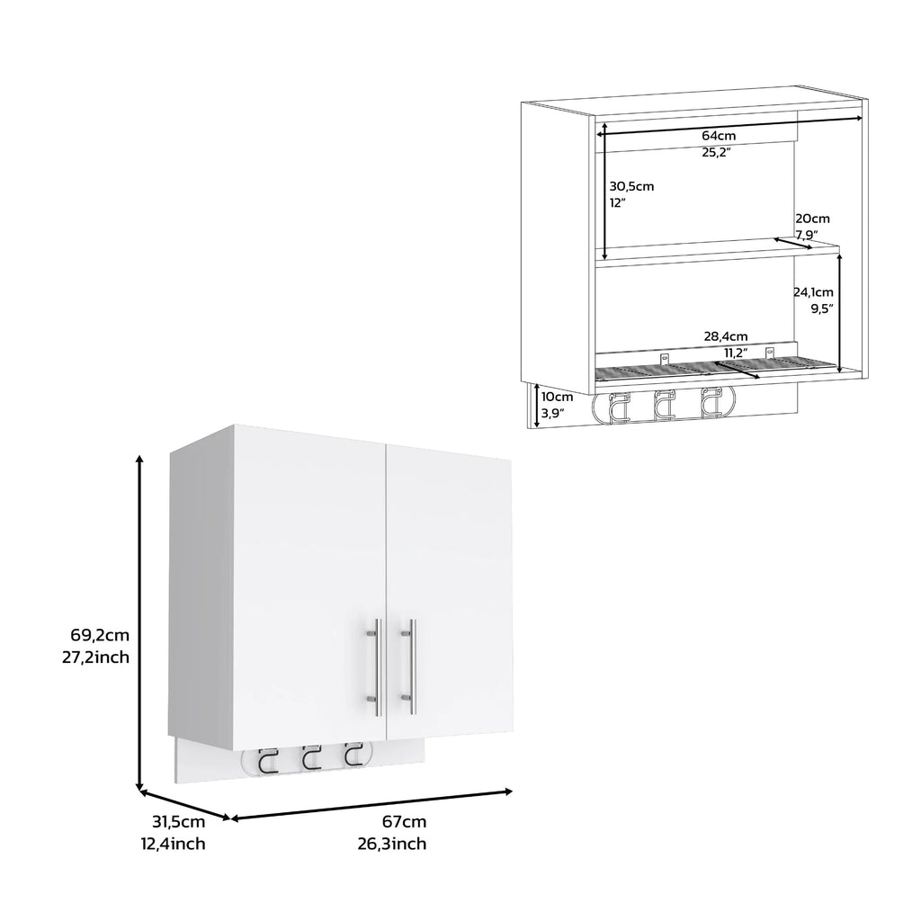 White Wall Mounted Cabinet with Broom Hangers K567