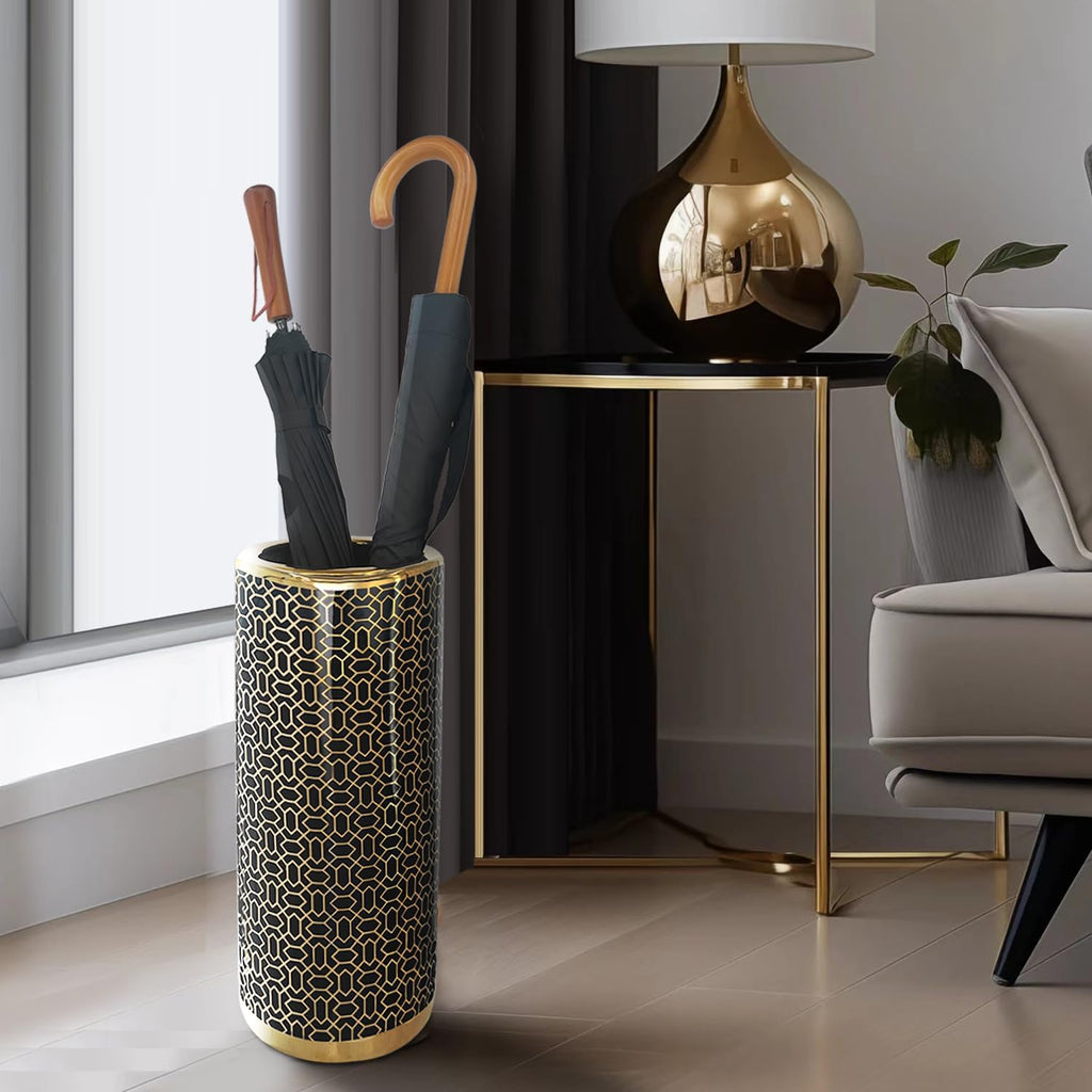 Black Gold Ceramic Umbrella Stand B325