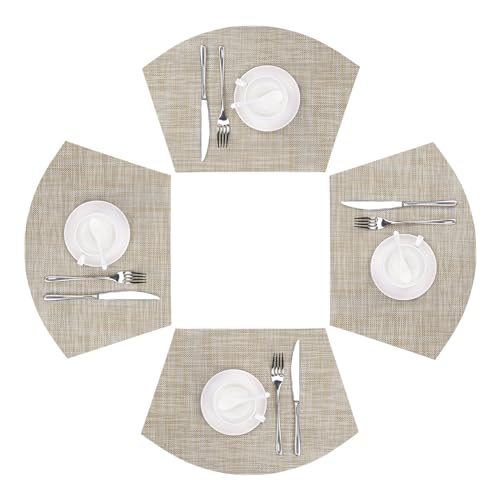 Round Table Placemats Set of 4 Non Slip Heat Resistant Woven Vinyl Metallic Golden Table Mats V24586