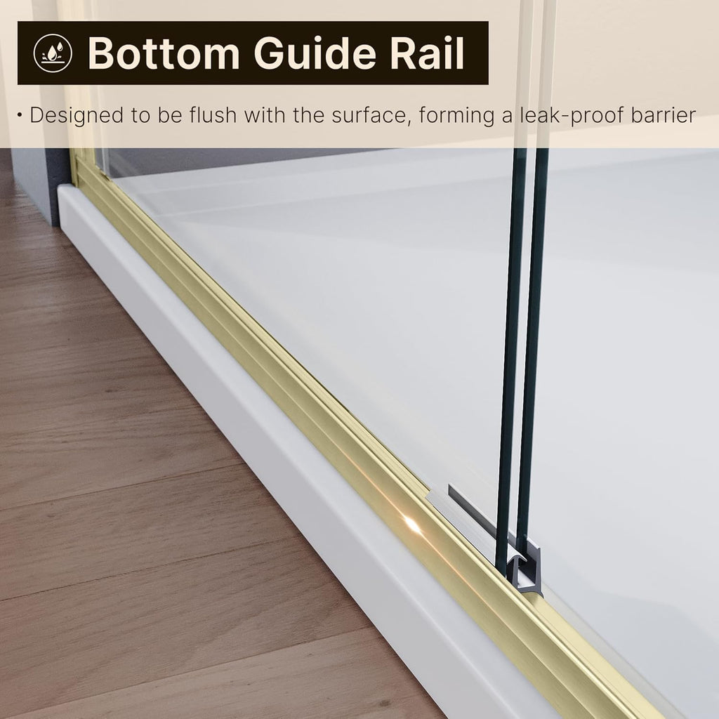 60 in. W x 72 in. H Double Sliding Semi-Frameless Shower Door, 1/4" Clear Tempered Glass, Brushed Gold Finish X95852