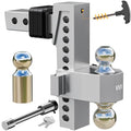 Adjustable Drop Hitch, Tri-Ball (1-7/8'', 2'', 2-5/16''), Fits 2-Inch Receiver, 8 Inch Drop, 15000 LBS GTW, Heavy Duty Solid Ball Mount, Silver R596