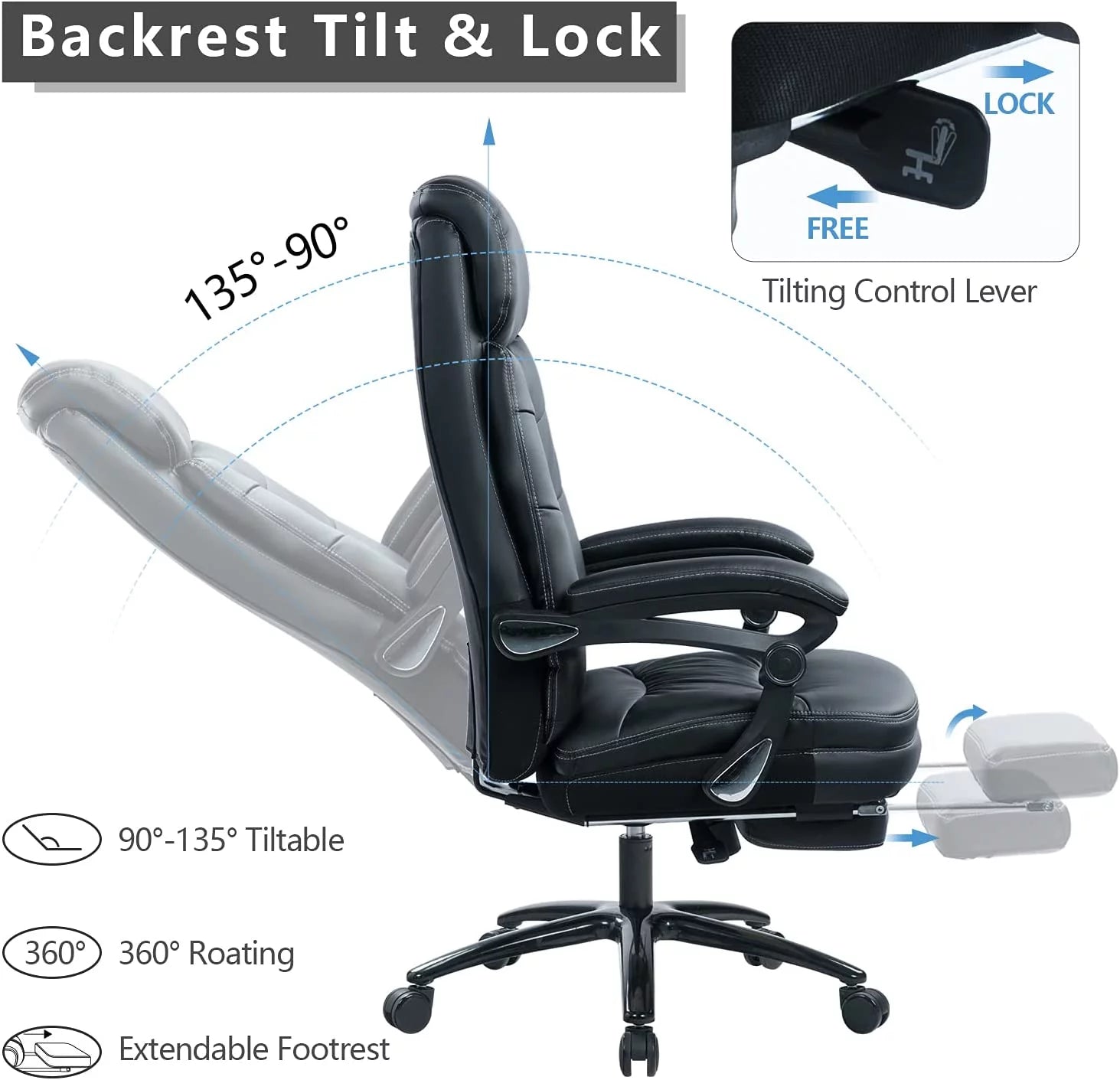 Oversized Office Chair with Foot Rest Y36487