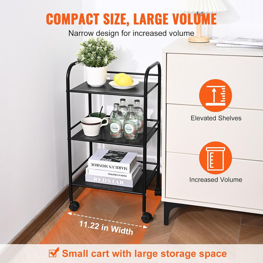 Black 3-Tier Metal Rolling Cart with Lockable Wheels A112473
