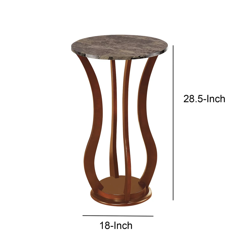 Brown Wooden Plant Stand With Faux Marble Top Q599131