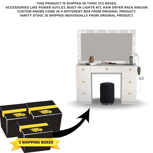Black 7 Drawer Makeup Vanity Desk with Lights R8453