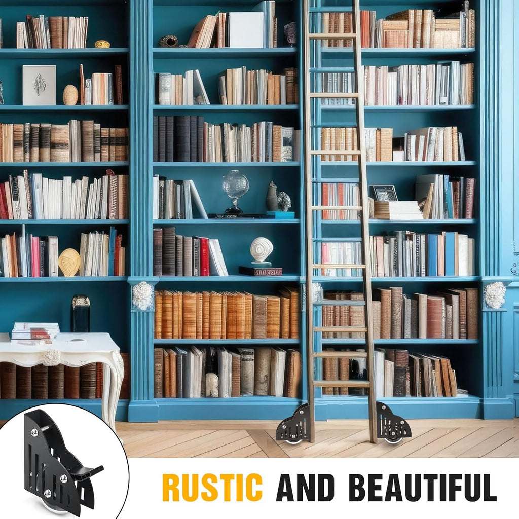 2 Pcs Sliding Library Ladder Floor Roller with Brake Black Z875074