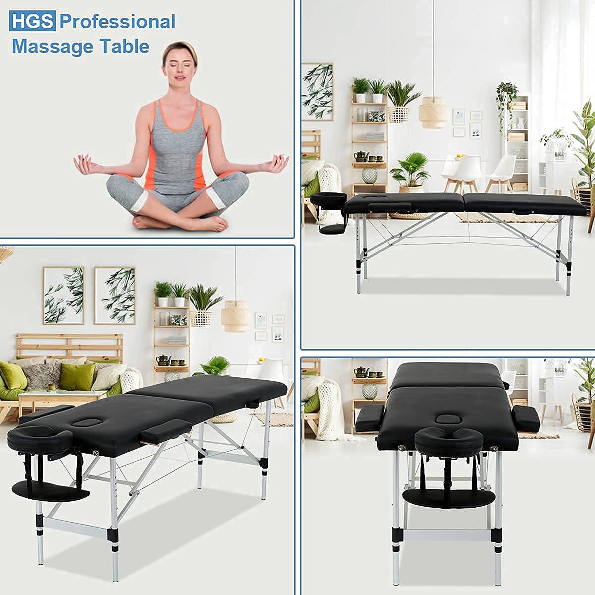Black 73 Inch Portable Aluminium Massage Table with Armrest P105713